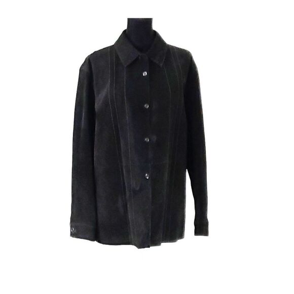 Liz Claiborne Women's Genuine Suede Shacket Shirt Jacket Button Down Blue Size L - Picture 1 of 8